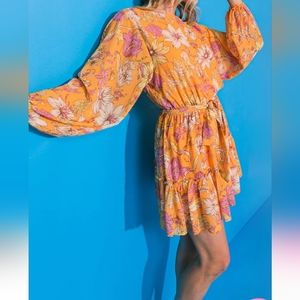 NWT Flying Tomato Daily Efforts Woven Mini Dress Printed Orange Women Spring